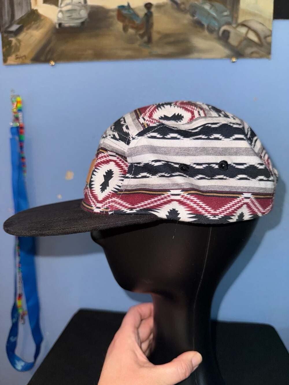 Dravus 5-Panel Hat Aztec Blanket Pattern Script Logo Strapback - Picture 3 of 9